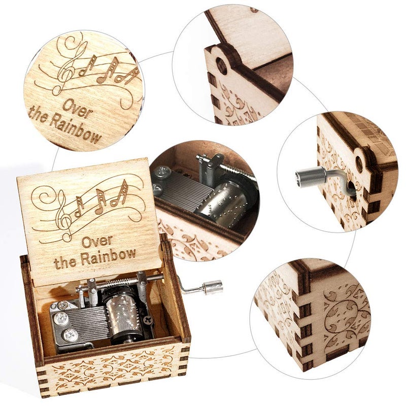 Ucuber Over The Rainbow Music Box, Wood Engraved Music Cute Box Best Gift for Valentine's Day Thanksgiving Birthday Christmas - Image 2